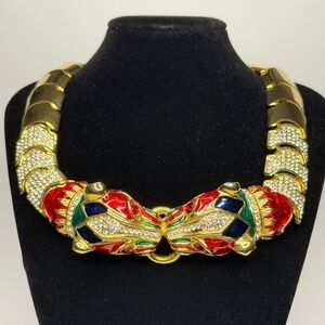 Jaguar Multi Colored Crystal Gold Tone Necklace